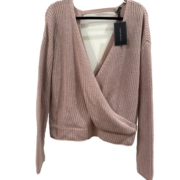 moon & madison Sweaters - Moon & Madison NWT Women's Medium Pink Knit Wrap Open Back Sweater V Front Back